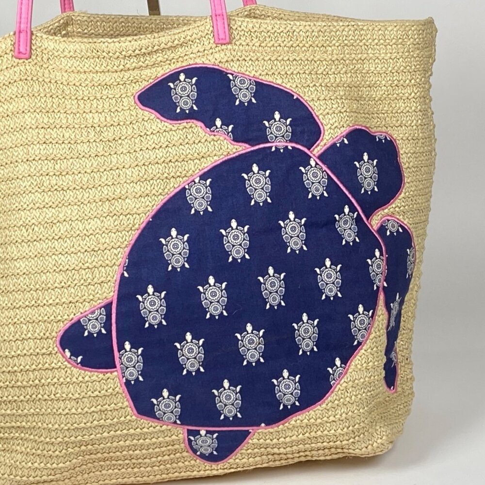 Vera Bradley Straw Beach Tote Bag Sea Turtle Pink Double Handles Open Top - Picture 2 of 5